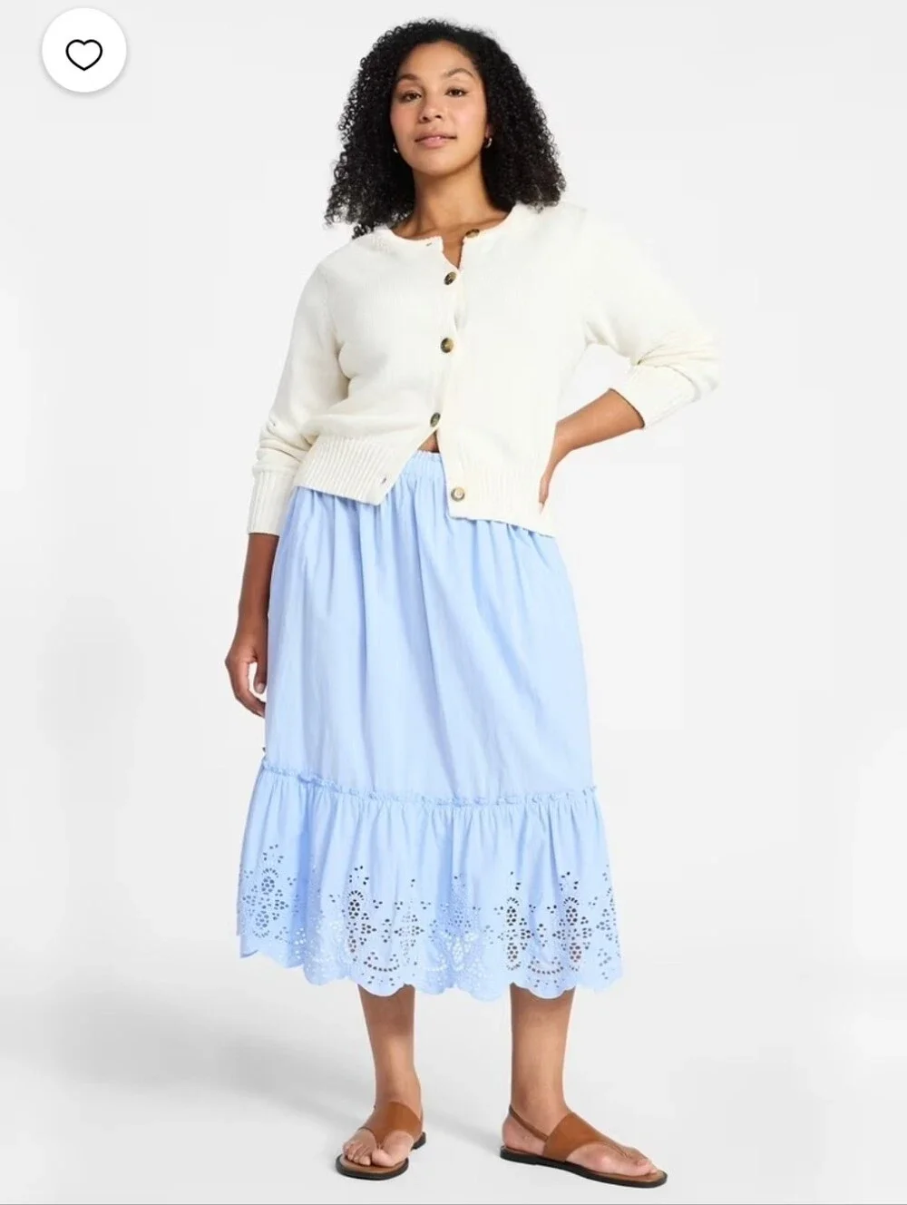 Cottagecore Eyelet Periwinkle Midi Cotton Skirt